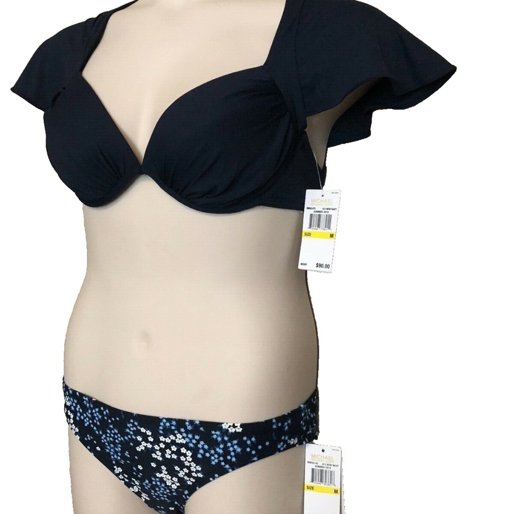NEW Michael Kors Bikini, Underwire Flutter-Sleeve Top/Scattered Blooms Bottoms M